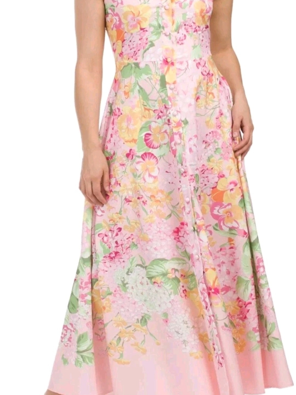 Nwt Large & Medium Dalia Macphee Pink Floral Midi Dress with Collar & Ruffle - Picture 6 of 17